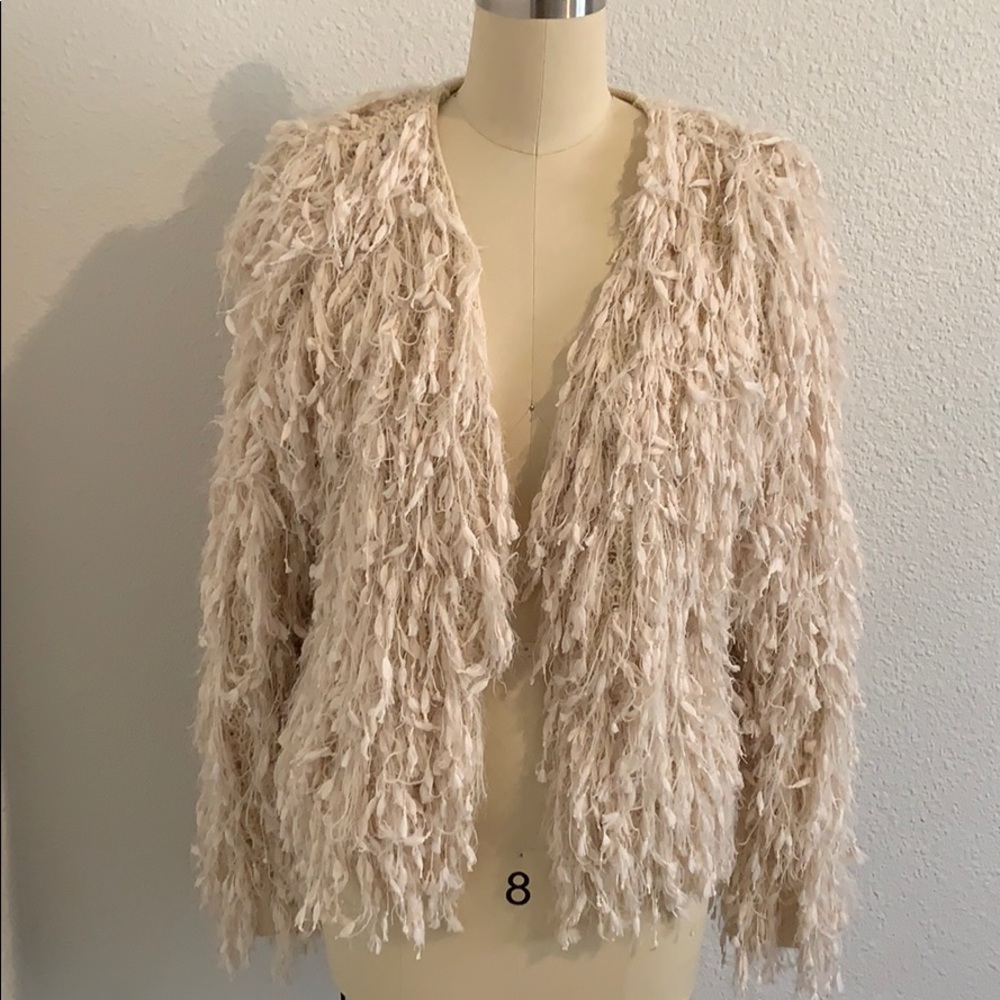 Shag crochet cardigan coat XL
